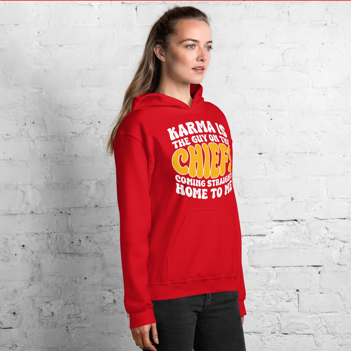 Karma Is The Guy On The Chiefs Unisex Hoodie (Red)
