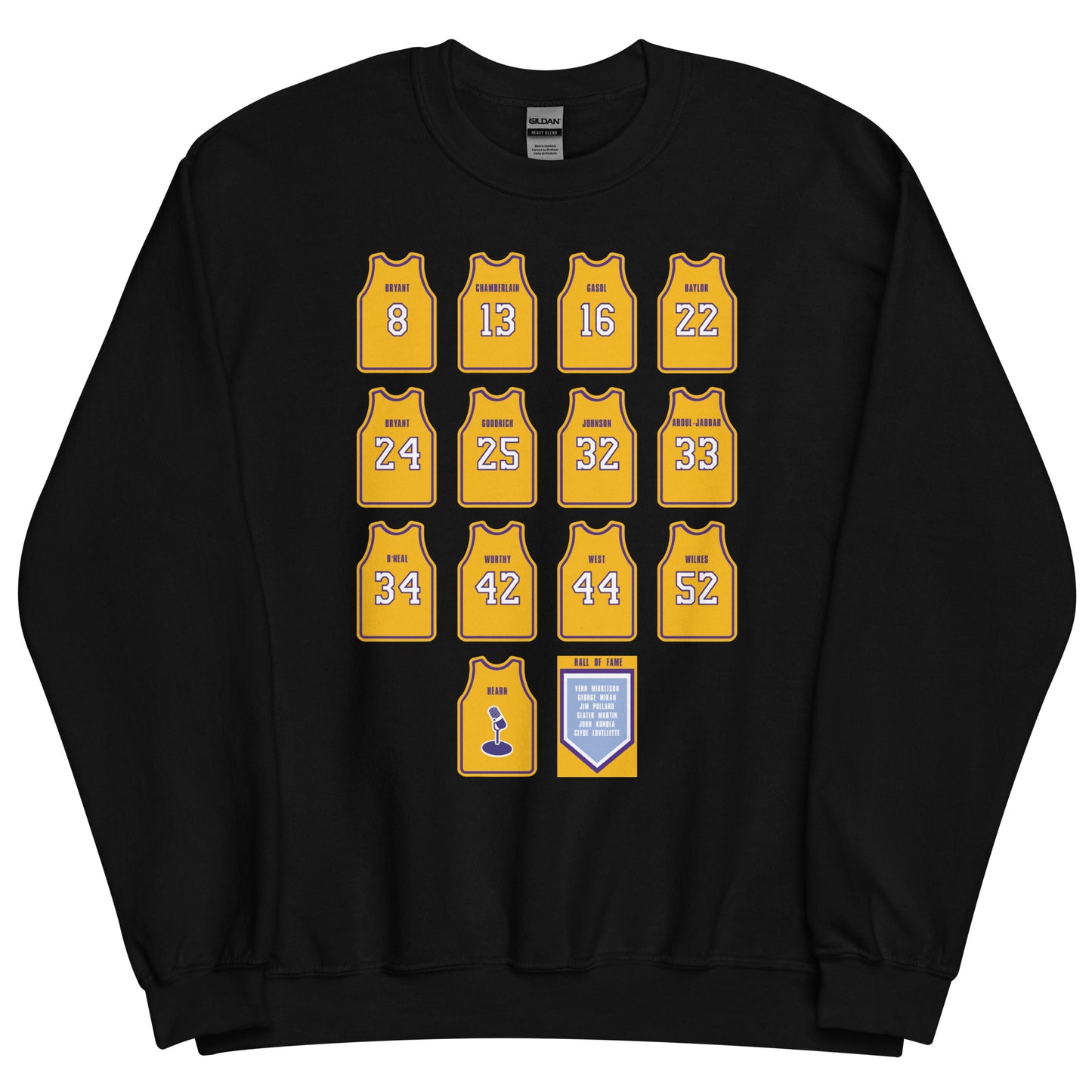 Los Angeles Lakers Retired Jerseys Illustrated Unisex Crewneck Sweatshirt