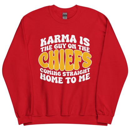 Karma Is The Guy On The Chiefs Crewneck Sweatshirt (Red)