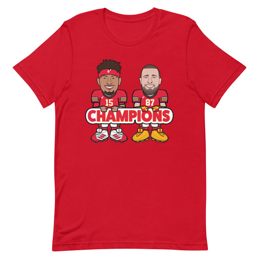 Kansas City Chiefs Super Bowl LVIII Champions Patrick Mahomes Travis Kelce Creatividy Caricatures Unisex Tee