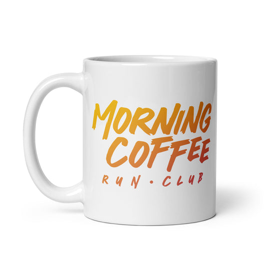 Morning Coffee Run Club Sunrise Wordmark White Glossy Mug