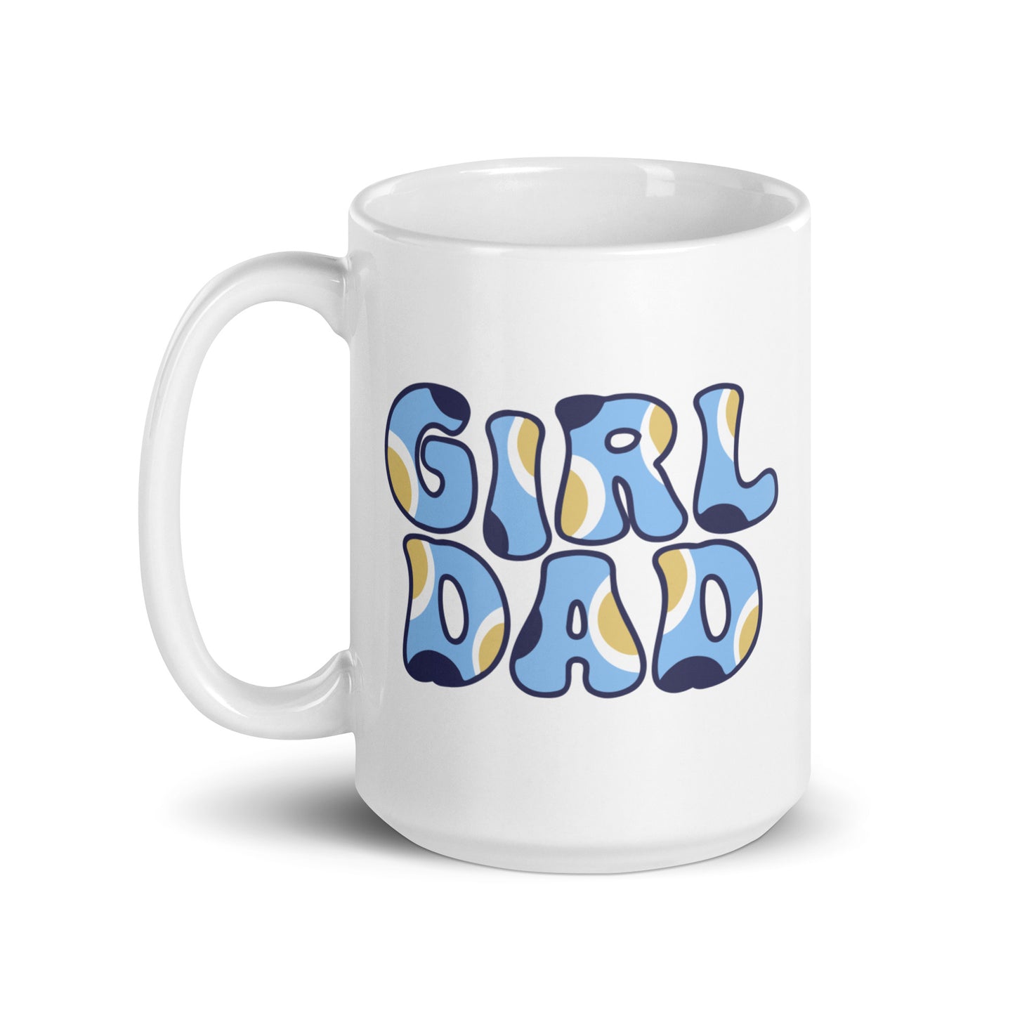 Girl Dad Blue Dog White Glossy Coffee Mug