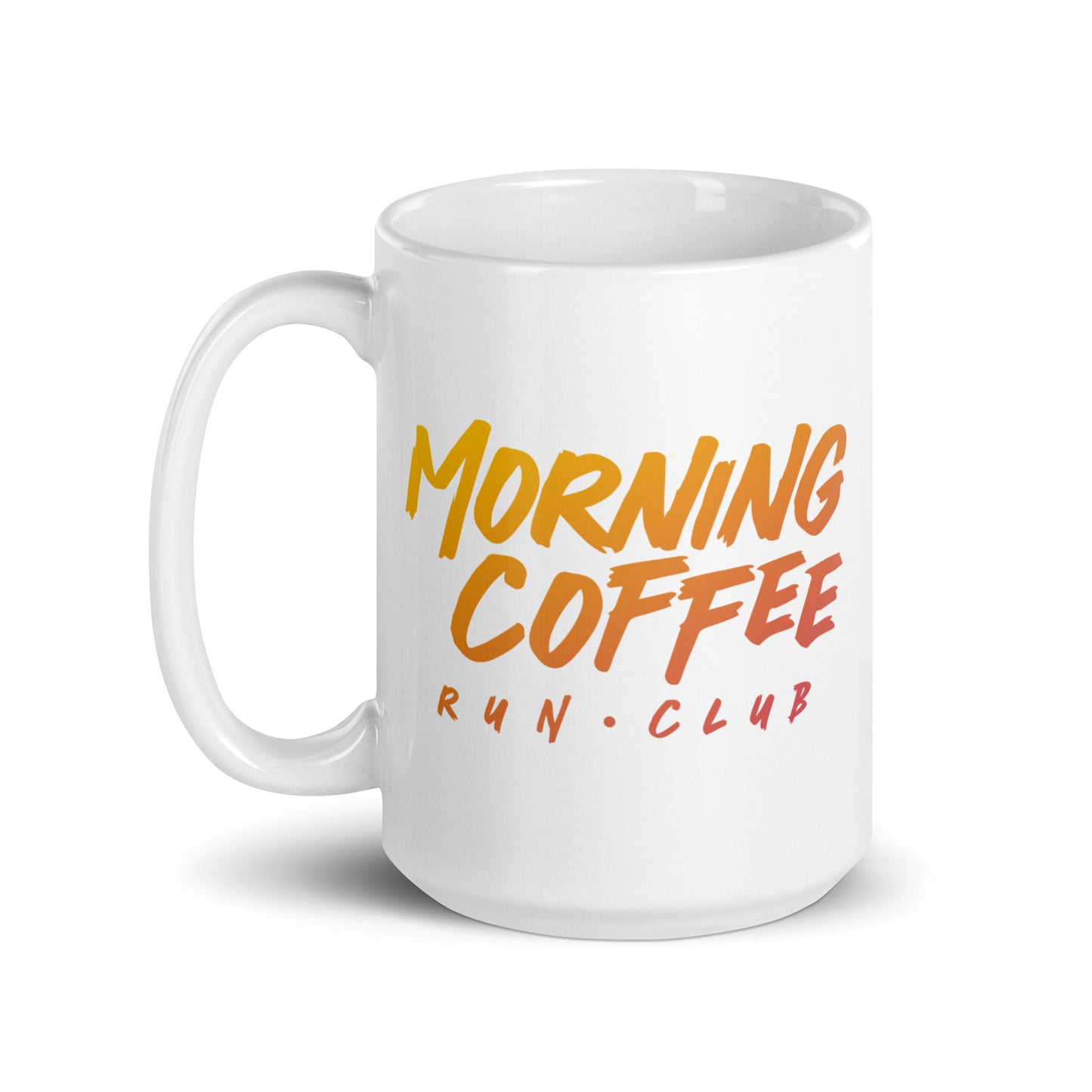 Morning Coffee Run Club Sunrise Wordmark White Glossy Mug